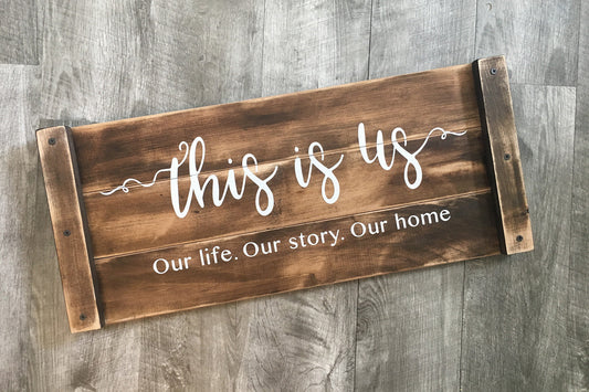 This is Us, Rustic 3 panel farmhouse style wood sign 24 x 10.5 inches