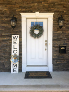Welcome 5 foot tall Painted Porch Sign with Large Galvanized Metal Flower, Farmhouse Style, Rustic Decor, Outdoor Sign