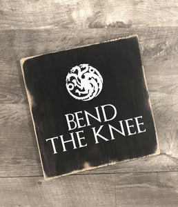Personalized Game of Thrones name sign with wolf, dragon, bend the knee or tyrion i drink and i know things, wood sign painted, home decor