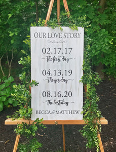 Our Love Story, Custom Wood Sign personalized hand painted with First Date, Engagement Date and Wedding Date, Great Gift!