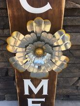 Welcome 5 foot tall Painted Porch Sign with Large Galvanized Metal Flower, Farmhouse Style, Rustic Decor, Outdoor Sign