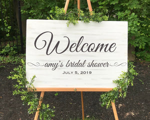 Welcome Bridal Shower Sign, Customized hand painted with bride name and wedding or shower date, Farmhouse Rustic Look