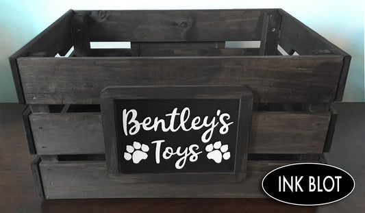 Dog or Cat Pet Toy Personalized Organization Storage Wood Crate, Farmhouse Look,Rustic Home Decor