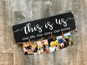 This Is Us photo holder, Rustic farmhouse look wood sign, Great gift for family or wedding present